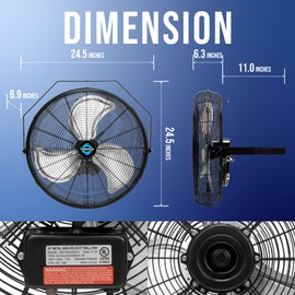 Tornado - 20 Inch High Velocity Industrial Wall Fan - 4750 CFM - 3 Speed - 6 FT Cord - Industrial, Commercial, Residential Use - UL Safety Listed