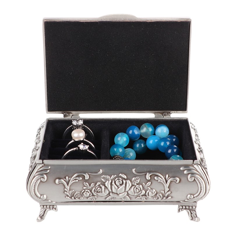 Retro Zinc Alloy Metal Stereoscopic Rose Carved Jewelry Box Ring