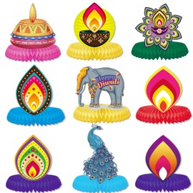 9pcs Diwali Party Decorations Honeycomb Centerpieces Diwali Table Decorations for Home Office Festival for Light Party Supplies Indian Festival Diwali Rangoli Decorations Deepavali Decorations