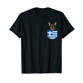 Greece Flag Miniature Pinscher Dog In Pocket Men Women Kids T-Shirt