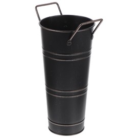 SEWACC Home Decor Vintage Decor Metal Galvanized Vase Retro Farmhouse French Bucket with Handle Rustic Bucket Vase for Home Wedding (Black) Home Decor Vintage Decor