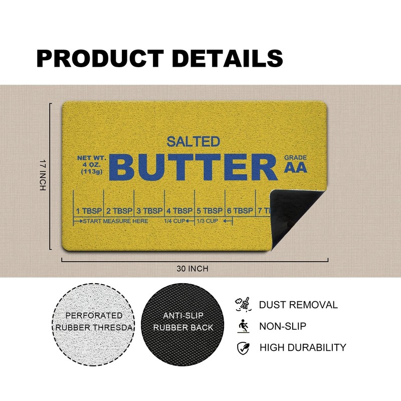 Funny Butter Kitchen Mat, Retro Baking Theme Door Mat for