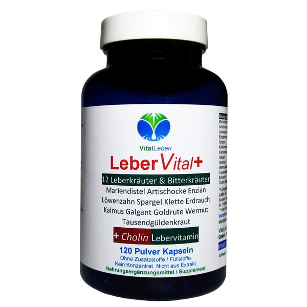 Liber Vital Plus 12 Liver Herbs & Bitter Substances + CHOLIN 120 Herb Capsules Liver Function + Cleansing & Detoxification Support Pure Natural Without Additives 26454