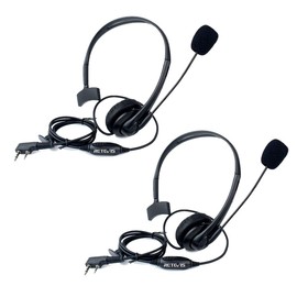 Retevis Passive Noise Cancelling Overhead Headset, Walkie Talkie Earpiece with Rotatable Boom Mic Single-sided Walkie Talkie Headphone Compatible with RT24 RT27 BAOFENG eSynic Maylawn Radio (2 pcs)