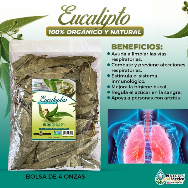 Natural de Mexico USA Hojas de Eucalipto Hierba Tea 4 oz. 113gr.