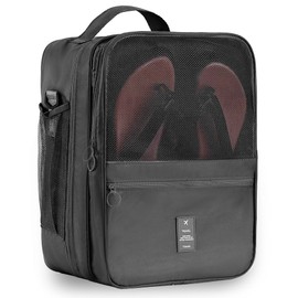 UPRIMEASY Large Shoe Bags for Travel Holds 4 Pair of Shoes, Travel Shoe Bag with 3 Layers Compartments, Waterproof & Washable (Black)