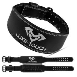 LUXE-TOUCH 7mm Thickened Genuine Leather 4" Wide Heavy Duty Weightlifting, Bodybuilding, Cross Training Belt for Gym, Work out & Weight Training for Mens & Womens. Adjustable Belt for Gym. Lumbar Support (Black 7mm Thick Leather, Medium (31" - 37"))