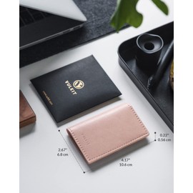 VULKIT Leather Business Card Holder 2 Sided Slim Business Name Card Organizer for Men or Women, Up to Hold 20 Cards(Rose)