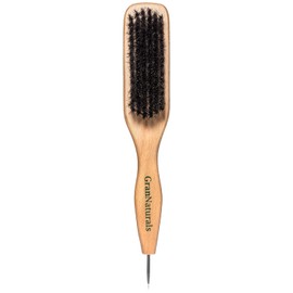 Grannaturals boar brush | Smoothing & Styling Middle Part Boar Bristle Slick Back Hair Brush with Narrow Metal Rat Tail End for Sectioning and Parting Sleek Ponytail Bun for Teasing, Backcombing, Edge Control