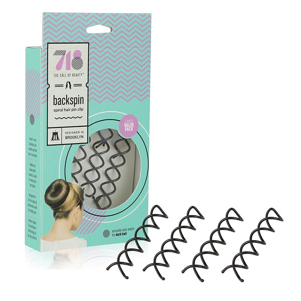 718-Beauty Backspin Spiral Hair Pin, Color Match for Dark Hair, 8 Pins (Dark)