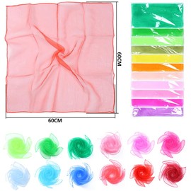DKJLSTORE Organza Cloth, 12 Color Set, 23.6 x 23.6 inches (60 x 60 cm), Educational Toy, Children's Handplay, Montessori Toys, Music Classes, Dance Classes, Gymnastics, Rhythm Exercise, Rehabilitation, Rhythm Exercise, Rhythm Exercise, Rhythm Exercise, R