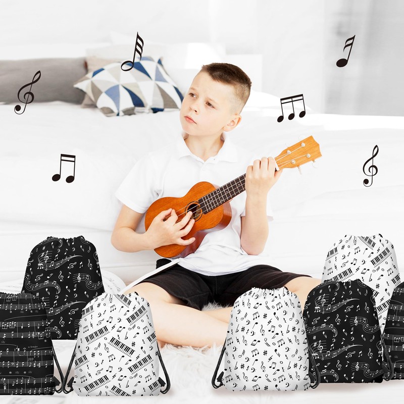 12 Pcs Black & White Sheet Music Drawstring Bag Set