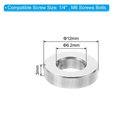 PATIKIL M6 Stainless Steel Spacers, 5 Pcs Metal Spacer Stainless Steel 6.2mm ID x 12mm OD x 3mm L Spacer Screw Standoff Round for 1/4" or M6 Screw Bolts