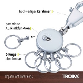 Troika PATENT Keyring keyholder with carabiner and 6 exchangeable rings