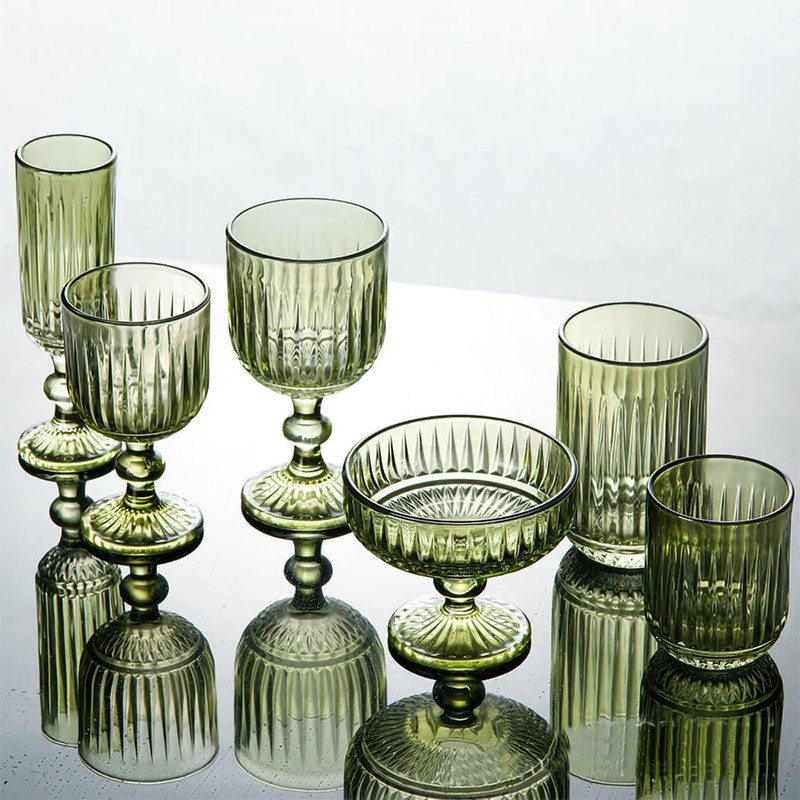 WAIT FLY Vintage Embossed Stripe Glass Dessert Bowl, Footed Trifle