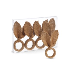 Raz Imports The Carrot Patch 6"" Box of 4 Burlap Bunny Ear Napkin Rings, Brown, 4453330