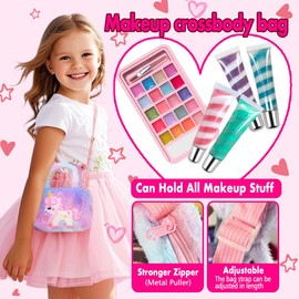 Unicorn Makeup Set for Girls - 56 Pcs Non-Toxic Washable Kids Cosmetic Kit with Unicorn Bag, Princess Play Makeup Toys for 3-12 Year Old Girls Birthday (Pink)
