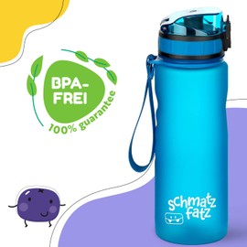 schmatzfatz Leak-Proof Sports Drinking Bottle, BPA-Free, 500 ml, Fruit Insert, 1-Click Cap, Children's Drinking Bottle for School or Nursery, blue