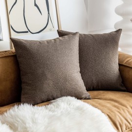 Home Brilliant Brown Cushion Covers 18x18 Set of 2, Cushion Covers for Bed Living Room Durable Cotton Linen Cushions, 45 cm, Brown