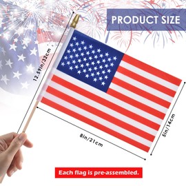 Ahfulife Small American Flags on Stick, 50 Pcs Pre-assembled 5×8 Inch Small American Flag on Stick with Kid-Safe Spear Top, Mini American Hand Held Flags for American Party Decorations