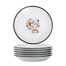 Bicuzat Funny Fidgety Chef Cat Pattern Ceramic Sauce Dishes, Seasoning Dishes, Sushi Soy Dipping Bowls, Appetizer Plates, Dessert Plates, Little Cat Bird Feeding Bowls, Set of 6-Chef Cat-5 Inch