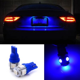 ECO_ZILLA ECOZILLA 2pcs License Plate Tag 10-SMD LED Blue Light Bulbs T10 Wedge 168 194 2825 W5W