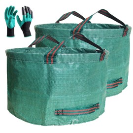 Professional 2-Pack 63 Gallons Lawn Garden Bags Yard Waste Bag (D31, H19 inches) with Gardening Gloves,Standable,Reusable Leaf Grass Bag,Garden Trash Containers,Lawn Yard Waste Bags with 4 Handles
