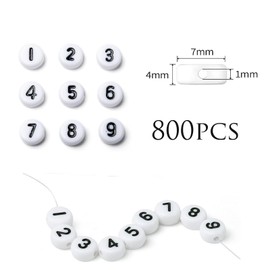 DAHI 800pcs White Acrylic Number 0~9 Round Beads for Threading 4 x 7 mm Black Letter Craft Letters 0-9 Flat Round Acrylic Beads for Jewellery Crafts (4 * 7 Black-White)