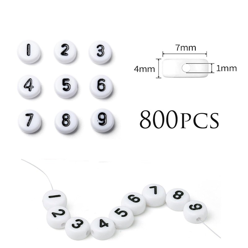 DAHI 800pcs White Acrylic Number 0~9 Round Beads for Threading