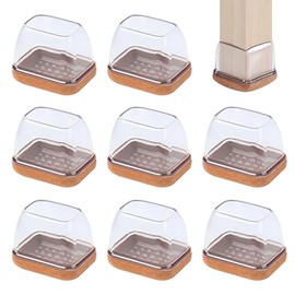 Pack of 8 Protective Caps for Chair Legs with Felt, Furniture Mat for Hardwood Floors, Highly Elastic Floor Protection Caps for Furniture Legs, Noise Reduction and Scratch Protection (Transparent, 3.2