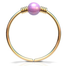 Tiny Gold Nose Ring - 2 mm Pink Opal piercing Nose Hoop - 24 gauge 7mm very Thin Nose Piercings Rings - Pink opal piercing (Gold, Pink Opal)