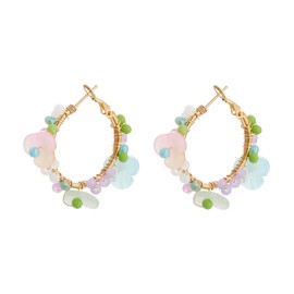 Winssigma Flower Hoop Earrings, Boho Beaded Hoop Earrings Daisy Hoop Earrings Floral Hoop Earrings(Colorful Floral 2)