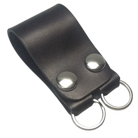 Highstyle Tochigi Leather Base Grade Type Wide Design 2 Ring Belt Loop Key Chain, silver color/black