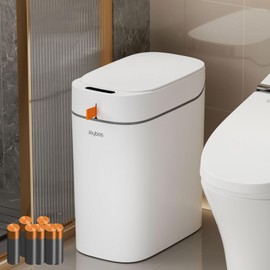 O-MART Bathroom Trash Can with Lid, 2.2 Gallon Automatic Touchless Motion Sensor Small Garbage Can, Smart Slim Trash Bin for Kitchen, Office, Bedroom, Living Room, 7 Rolls of Trash Bags