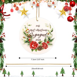 Engagement Hanging Ornament, 2.87 Inch Our Christmas Engaged 2024 Ornament Double-Sided Ceramic Xmas Tree First Engaged Decoration Newlywed Engagement Bauble Gifts for Wedding Couples (Style 7)