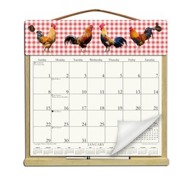 Wooden Refillable Calendar Holder Filled with a 2025 Calendar and Includes an Order Form Page for 2026-ROOSTERS ON RED