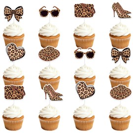 36Pcs Leopard Print Bow Cupcake Toppers, Leopard High Heel Cupcake Toppers Make up Theme Party Decorations for Women Lady Girls' Night Birthday Bachelorette Bridal Shower Party Decor Supplies