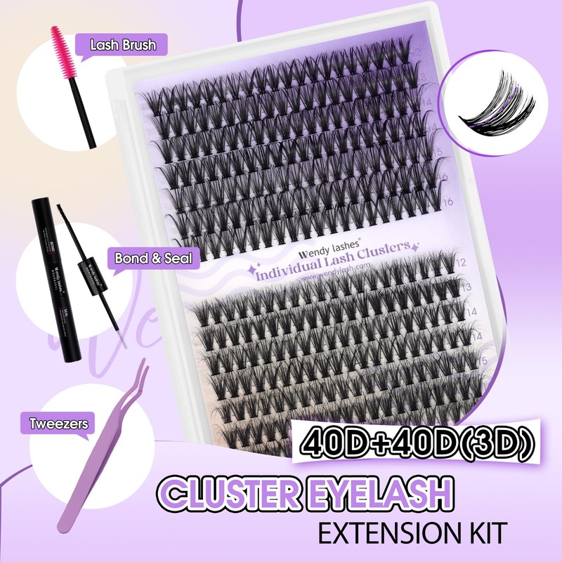 Cluster Lashes Kit Mixed 12-16mm 3D+40D D-Curl Wispy Individual Eyelashes