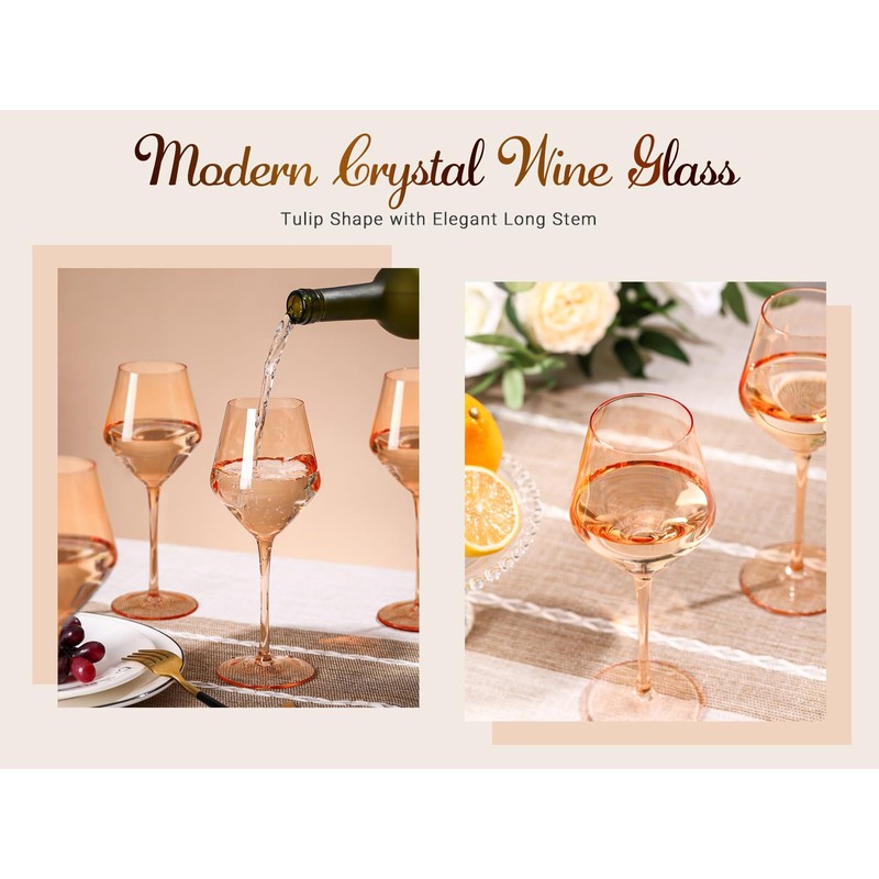 Colorsavant Peach Color Wine Glasses Set 6-16oz Blush Pink Wine