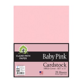Baby Pink Cardstock - 8.5 x 11 inch - 100Lb Cover - 25 Sheets - Clear Path Paper