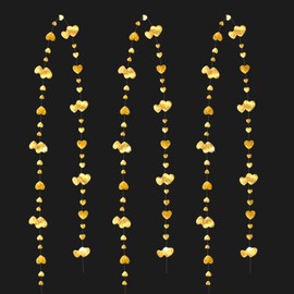 Champgne Heart Garland, Champagne Gold Heart Banner, Heart Streamers Garland, Double-Sided Paper Garland Heart, for Weddings, Birthdays, Anniversaries, Engagements, Parties, Party Decorations, etc.