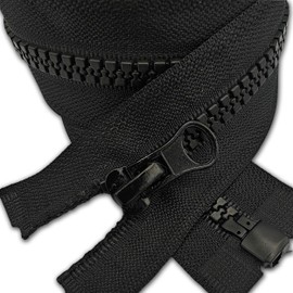 Black Chunky Zip Open-End Fastener Single Slider One Way Resin Zipper Size #5 Ideal for Jackets Fleeces Coats Replacement Zip Repair (55cm (21.6"))
