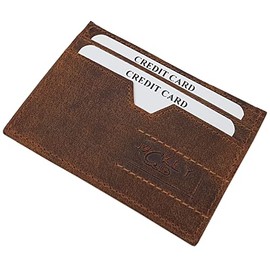 myledershop Flat Buffalo Full Leather Credit Card Case / Business Card Holder / Credit Card Case with RFID & NFC Protection in Cognac, Cognac, Minimalist
