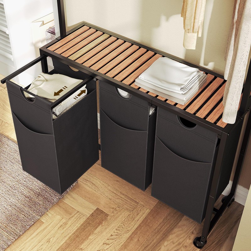 YATINEY Laundry Sorter, Rolling Laundry Hamper with Hanging Rack, Laundry
