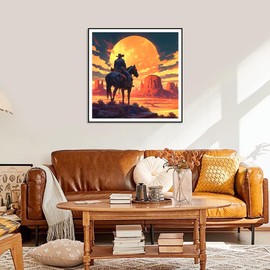 SJUTOUCI Diamond Art Painting Kits for Adults, Western Cowboy Diamond Art Kits for Beginners, 5D DIY Full Drill Gem Craft Art for Home Decor Gift 12x12 inch, Desert