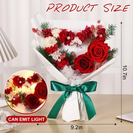 Forever Flowers Preserved Flower Bouquet Red Roses Heart Shape Natural Real Long Lasting Glitter Flowers, Unique Mothers Day Birthday Gifts for Mom Her Women Wife Girlfriend Grandma (Red)
