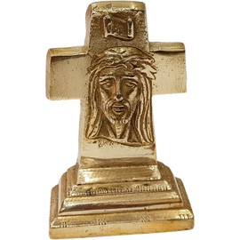 athizay Holy Cross Jesus Christ Brass Idol for Home Living,Prayer Room Gifting and Decoration Gold 11 cm Standard, Pack of 1.