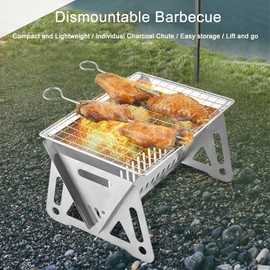 Portable Barbecue Grill, Stainless Steel Charcoal Grill Detachable Design Mini Tabletop BBQ Grill for Outdoor Barbecues Camping Traveling Picnics
