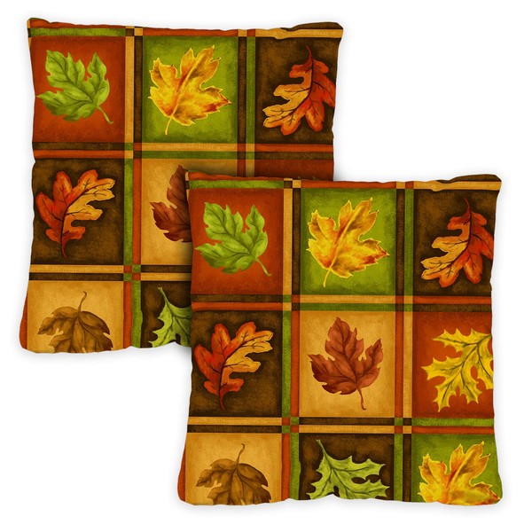 Toland Home Garden 761263 Set of 2 Fall Leaves Fall Pillow Covers 18x18 Inch Autumn Outdoor Square Indoor Decorative Throw Pillows