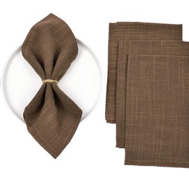 Joanlody Handmade Cloth Napkins Rustic Cotton Linen Napkins 16.5x16.5 Inches Washable Dinner Napkins for Baby Shower Wedding Party Set of 4 Coffee